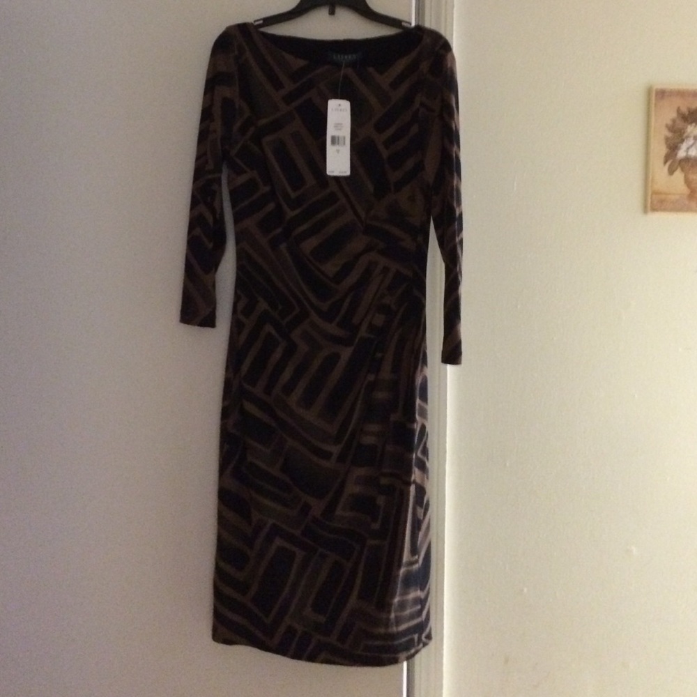 Ralph Lauren Black and Brown Geometric Dress